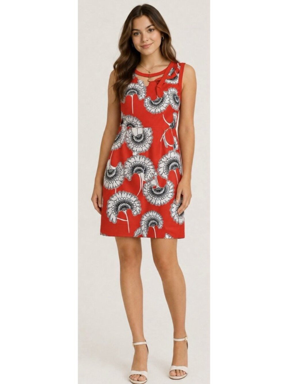 Lanvin Red White Black Silk Sleeveless Dress